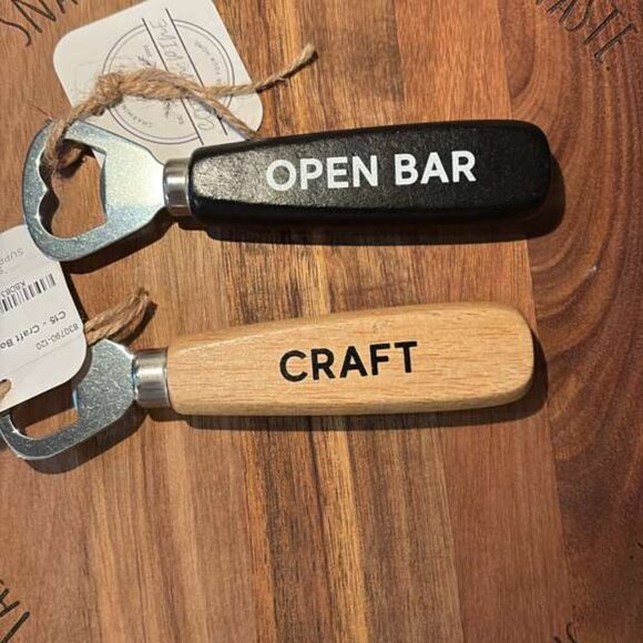 Open Bar & Craft Bottle Openers Set of 2 Wood & Black Handles Barware - Picture 3 of 3